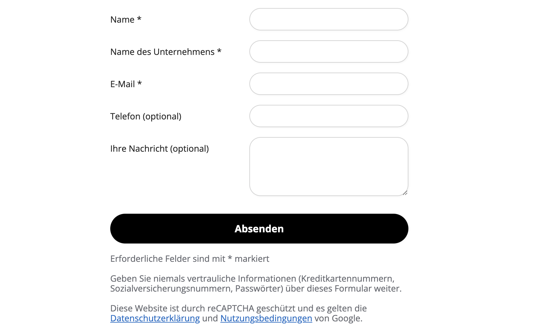 Kontaktformular Vorschau